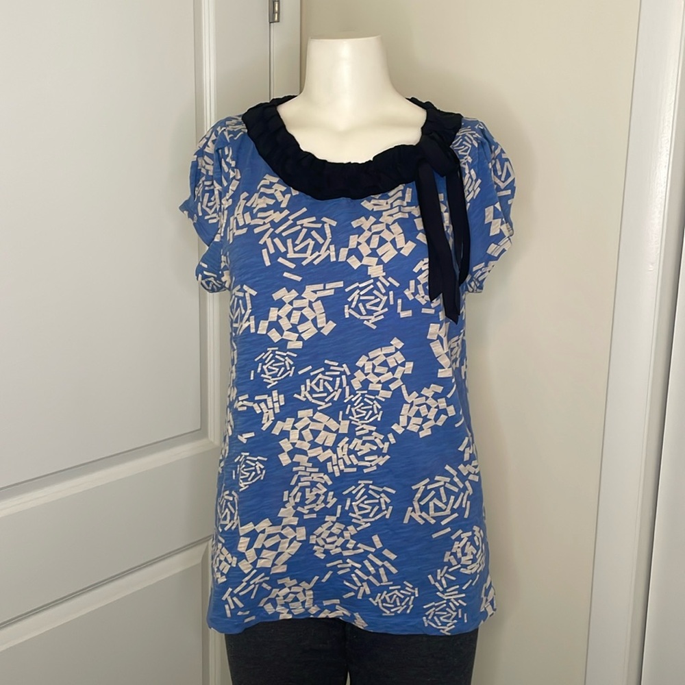 Anthropologie Little Yellow Button Blue Sleeveless Top XL